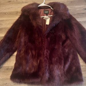 Express Burgundy Faux Fur Coat